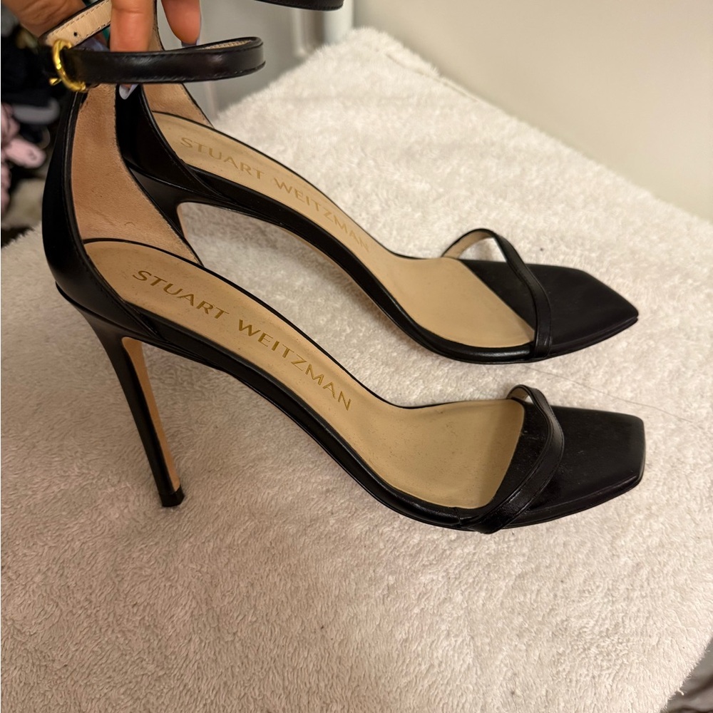 Stuart Weitzman Nudist Black Ankle Strap Heels